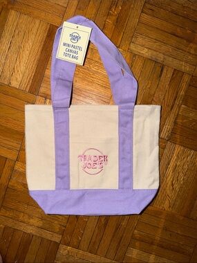 NWT Trader Joe’s Easter Bag Purple Mini Canvas Tote Bag
